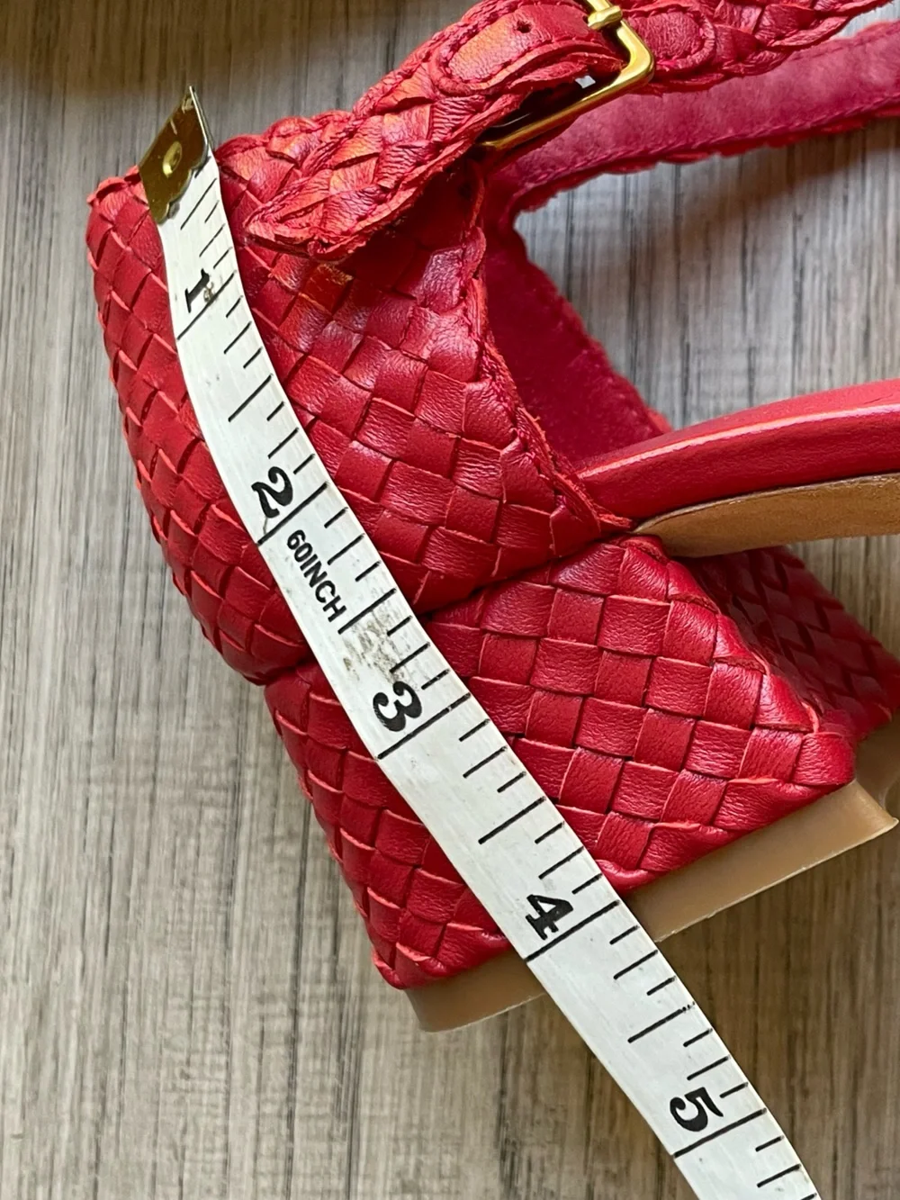 Charlotte Stone Mary Jane Chunky Heel Woven Leather Brown/Red Mod Chic SZ 7